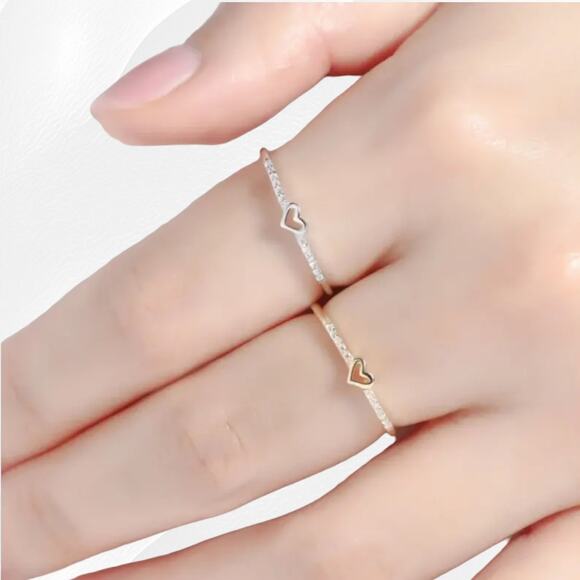 Silver Heart Coquette Cubic Zirconia Hollow Design Fashion Jewelry Ring Size 7 - Picture 4 of 5